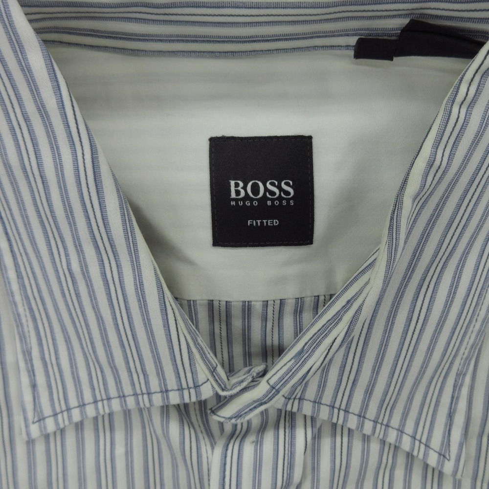 Hugo Boss Shirt Mens Large Blue Stripe Slim Fit Long Sleeve Dress Button Front - Picture 3 of 8